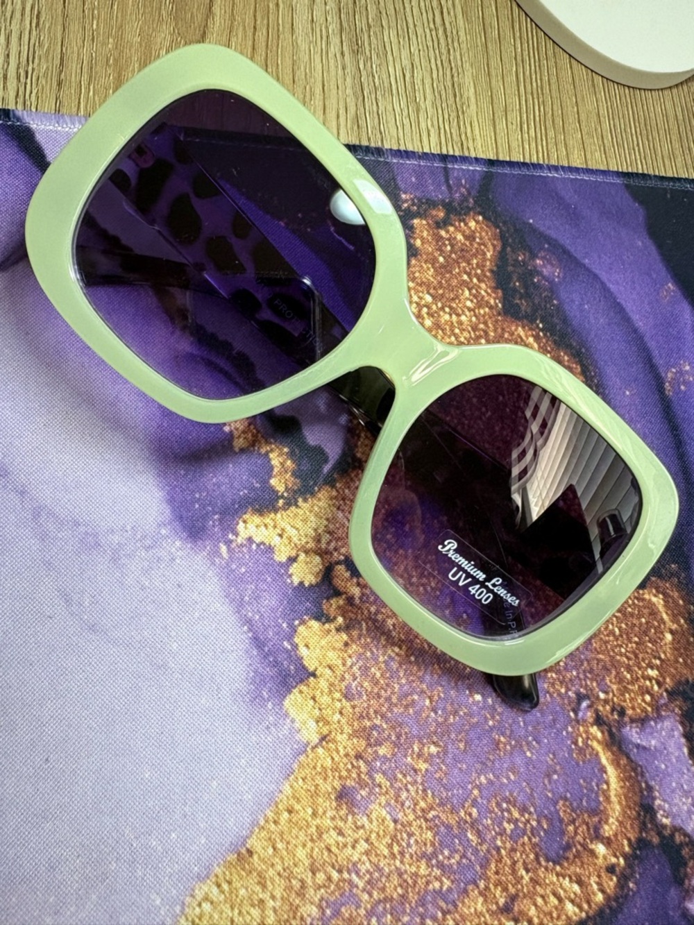 Mint Green Oversized Square with Leopard Print Sunnies